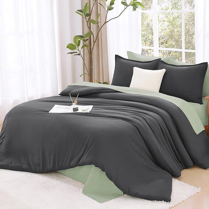 Litanika Dark Grey Comforter Set California King Size, 3 Pieces Cal King Gray Lightweight Plain Bedding Comforter Set, Oversized All Season Fluffy Bed Set (104x96In Comforter & 2 Pillowcases)