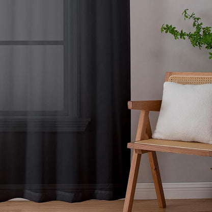 Aiyufeng Black Sheer Curtains 96" Long for Living Room Windows, Voile Sheer Casual Light Filtering Window Curtain Drapes for Bedroom, 40" Wide, Set of 2