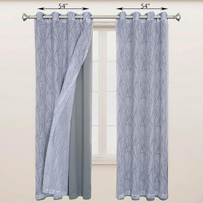 BONZER Mix and Match Curtains - 2 Pieces Branch Print Sheer Curtains and 2 Pieces Blackout Curtains for Bedroom Living Room Grommet Window Drapes, 54x63 Inch/Panel, Light Grey, Set of 4 Panels
