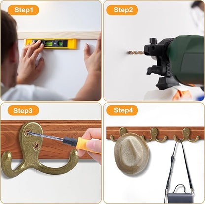 10 Pack Coat Hooks Wall Hooks for Hanging, Heavy Duty Double Prong Metal Hook Wall Mounted for Living Room, Bathroom, Kitchen, Bedroom for Coat, Bag, Scarf, Towel, Hat, Key, Cup (Bronze)
