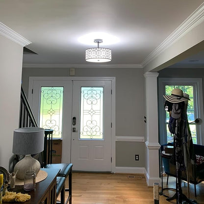 DLLT Flush Mount Ceiling Light: Modern 3-Light Semi Flush Mount Ceiling Light Fixture - Drum Kitchen Lighting Fixture for Dining Room - Black Bedroom Ceiling Lamp with Double Shade