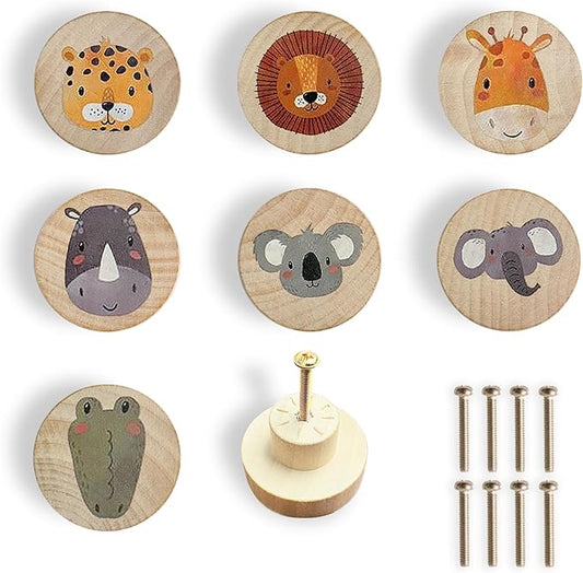 Animal Wood Dresser Cabinet Drawer Knobs Round Unique Decorative Wooden Drawer Knobs for Kids Cabinets (8, Log color1)