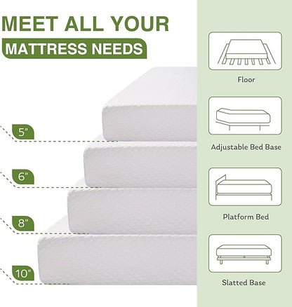 EGOHOME King Size Memory Foam Mattress, 12 Inch Bed Mattress in a Box with Cooling Green Tea Gel, Relieve Pressure with Medium Support, CertiPUR-US Certified, 80''L x 76''W, White