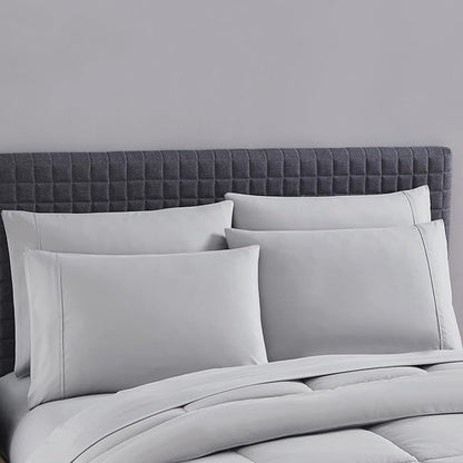 Sweet Home Collection 7 Piece Comforter Set Bag Solid Color All Season Soft Down Alternative Blanket & Luxurious Microfiber Bed Sheets, Silver, Queen