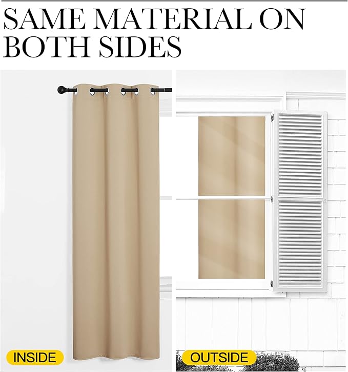 NICETOWN Blackout Curtains Panels for Bedroom, 2 Panels, 66 x 60 Inch, Biscotti Beige, 3 Pass Microfiber Noise Reducing Thermal Insulated Solid Ring Top Blackout Window Drapes
