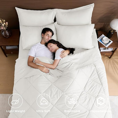 HEVUMYI Ivory Cali-King Comforter Set - 7-Piece All Season Bed in a Bag Cali-King, Ultra Soft Bedding Set with Comforter, Flat Sheet, Fitted Sheet, Pillowcases, Pillow Shams
