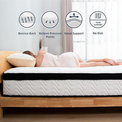 Twin Mattress | 10 Inch Twin Size Hybrid Mattresses in a Box | Medium Firm Memory Foam and Individual Pocket Springs | Fiberglass Free Bed Matress | Breathable | CertiPUR-US