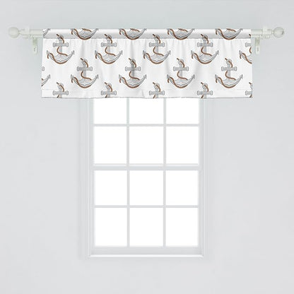 Ambesonne Vintage Nautical Tattoo Window Valance, Repetitive Anchor and Motif Maritime Pattern, Curtain Valance for Kitchen Bedroom Decor with Rod Pocket, 42" x 18", Pale Cinnamon Pale Grey