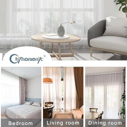 Chyhomenyc Sheer Curtains 120 Inch Extra Long, 2 Pieces, Rod Pocket Top Soft Voile Texture Window Draperies Lightweight & Airy Panels for Living Room/Bedroom, Each 42W x 120L inches, Ivory
