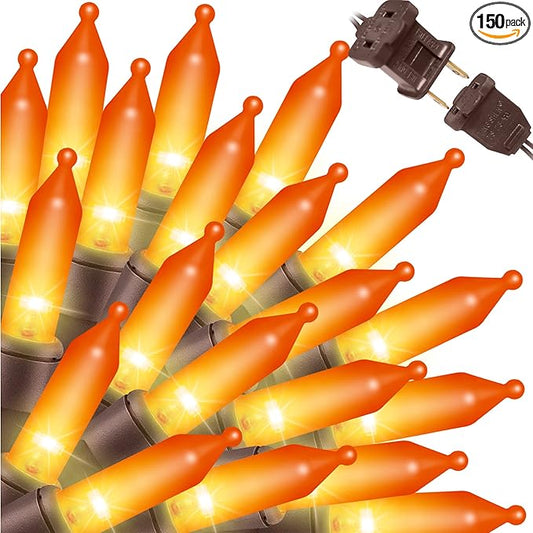 LAMPHOME 31.9FT 150-Count Halloween Decoration Lights with Brown Wire, String Lights for Holiday Decorations, Halloween Tree Lights, Holiday Party, Home, Indoor & Outdoor Use (Brown Wire Orange)