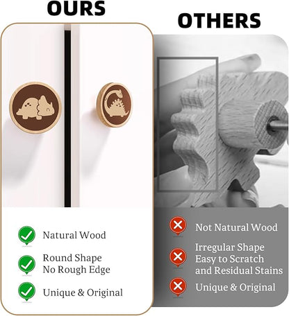 6 Pack Wooden Cartoon Animal Cabinet Knob 40MM/1.57" Kids Dresser Knobs Dresser Handle Drawer Knobs for Nursery