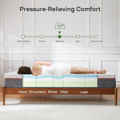 Marsail 6 Inch Queen Size Mattress, Cooling Gel Memory Foam, Fiberglass Free Breathable Cooling Bed Twin Mattress, Medium-Firm in A Box