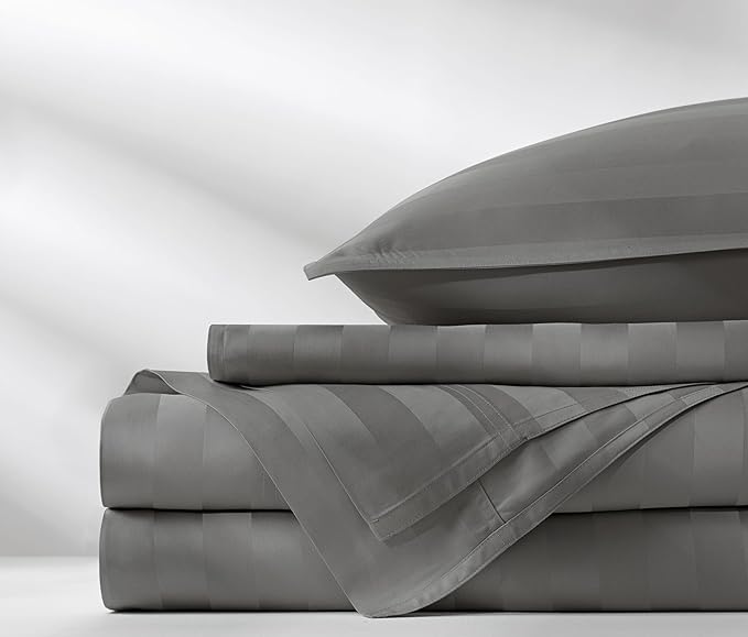 Full Sheets by Pure Bamboo, Genuine 100% Organic Viscose Derived from Bamboo Bed Sheet Set, Luxuriously Soft & Cooling, Double Stitching, Lifetime Quality Promise (Full, Jacquard Stone)