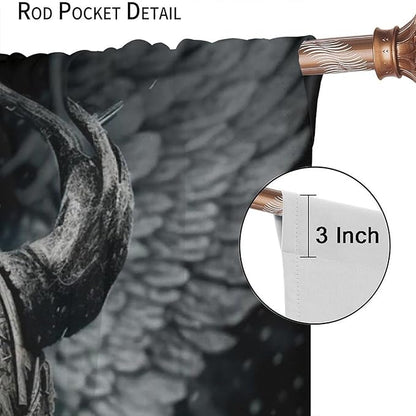 Fantasy Norse Viking Curtains - Cool Gothic Vintage Vikings Mystical Symbol Eagle Thermal Insulated Blackout Curtains - Rod Pocket Window Treatment Drapes for Bedroom 2 Panels 63L x 42W