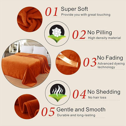 Fleece Blankets for All Season - Premium Lightweight Anti-Static Throw for Queen/Full Size Bed Extra Soft Brush Fabric Warm Sofa Thermal Blanket 90" x 90"(Orange)