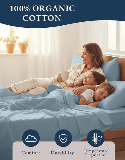LANE LINEN Sheets for California King Size Bed- 4Pc 100% Organic Cotton Cal King Size Sheets Set, Soft Percale Sheets, Luxury Hotel Sheets, 15" Deep Pocket California King Sheet Set - French Blue