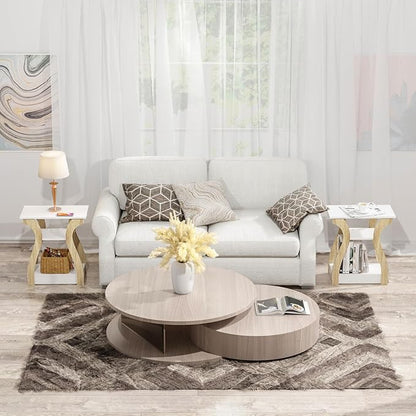 End Table Set of 2 with Charging Station, Side Table with USB Ports and Outlets, Nightstand, 3 Tier End Table with Storage Shelf for Living Room, Bedroom (White Set of 2)