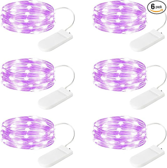 6 Pack LED Fairy Lights 7ft Battery Powered Waterproof Silver Wire 20 Led Mini String Mason Jar Lights for DIY Wedding Party Bedroom Patio Easter Christmas (Purple)