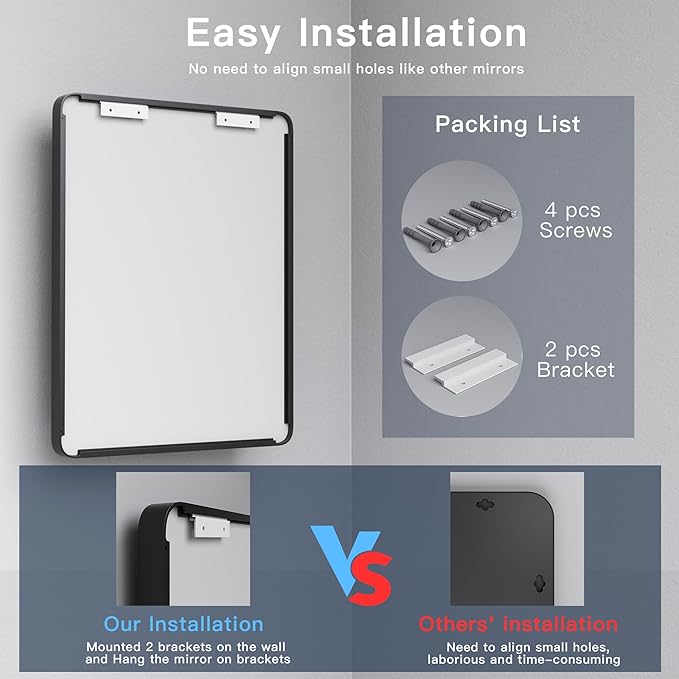 ISKM 30" x 30" Silver Framed Mirror for Wal Metal Framed Wall Mirror for Bathroom Rounded Corner Vanity Mirrors Wall Mounted Tempered Glass, Rounded Rectangle Mirror(Horizontal/Vertical)