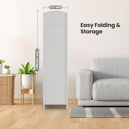 6 Panel Room Divider,6Ft Folding Privacy Screen,Tall - Extra Wide Foldable Panel Partition Wall Divider with Diamond Double-Weaved Hand-Woven Design Room Screen Divider