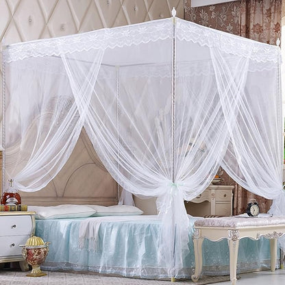 4 Corners Princess Bed Curtain Canopy Canopies for Girls Boys Adults Bed Gift (Twin, White)