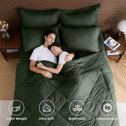 HEVUMYI Army Green King Comforter Set - 7-Piece All Season Bed in a Bag King, Ultra Soft Bedding Set with Comforter, Flat Sheet, Fitted Sheet, Pillowcases, Pillow Shams