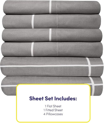Cal King Size Bed Sheets - 6 Piece 1500 Supreme Collection Fine Brushed Microfiber Deep Pocket California King Sheet Set Bedding - 2 Extra Pillow Cases, Great Value, California King, Window Pane Gray