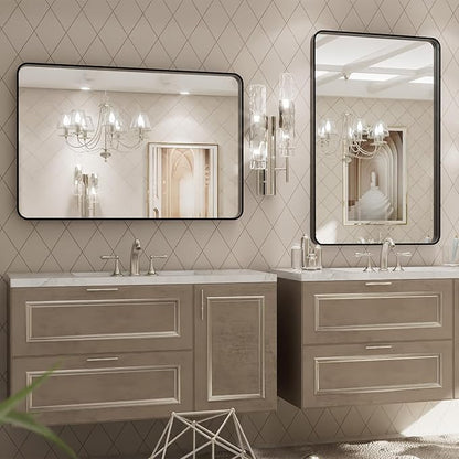 LOAAO 20X28 Inch Black Metal Framed Bathroom Mirror for Wall, Matte Black Bathroom Vanity Mirror Farmhouse, Anti-Rust, Hangs Horizontally or Vertically