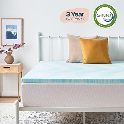 Linenspa 2 Inch Gel Swirl Memory Foam Mattress Topper – Cooling Gel Infused – Pressure Relieving Bed Topper - Mattress Pad – CertiPUR Certified - Full Size