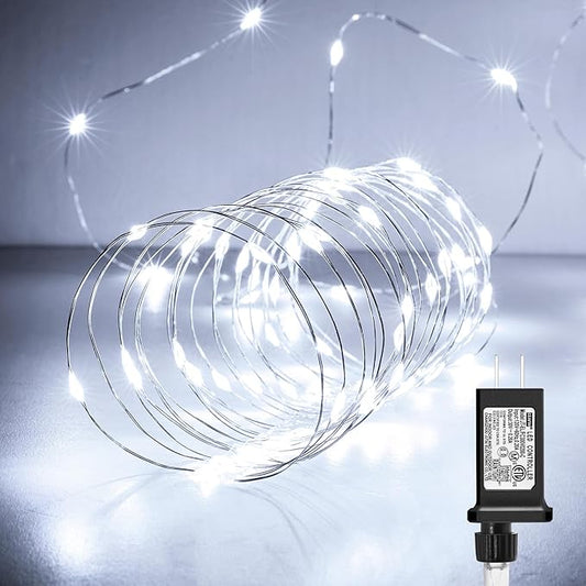 Fairy Lights Plug in, 99Feet 300LEDs Pure White String Lights, Waterproof Flexible Silver Wire Starry Lights for Bedroom Dorm Wedding Garland Wreath Wall Mason Jar Indoor Outdoor Christmas Tree