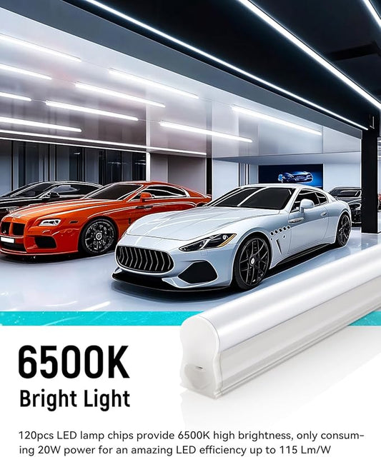 (8 Pack) Upgraded 4FT T5 LED Integrated Fixture, 6500K,20W,2300LM(Super Bright White) Linkable LED Shop Light,Garage Ceiling and Cabinet Light,Strip Light,Corded Electric with ON/Off Switch