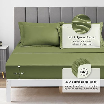 Love's cabin Full Comforter Set Olive Green, 7 Pieces Full Bed in a Bag, All Season Bedding Sets with 1 Comforter, 1 Flat Sheet, 1 Fitted Sheet, 2 Pillowcase and 2 Pillow Sham