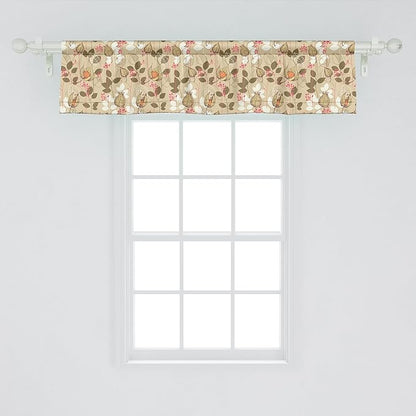 Ambesonne Autumn Window Valance, Seasonal Fruits and Leafs Vintage Botanical Print Soft Brown Toned Backdrop, Curtain Valance for Kitchen Bedroom Decor with Rod Pocket, 54" X 12", Sepia Multicolor