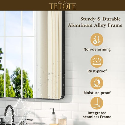 TETOTE Black Mirror for Bathroom 24 x 36 Matte Black Metal Framed Vanity Mirror, Tempered Glass, Modern Farmhouse Wall Mounted Mirrors for Decorative(Horizontal/Vertical)