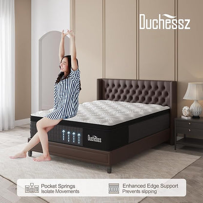 Queen Mattress, 12 Inch Hybrid Mattresses Eurotop with Gel Memory Foam,Motion Isolation Individually Wrapped Pocket Coils Breathable Comfort Soft Pressure Relief 100 Night Trial