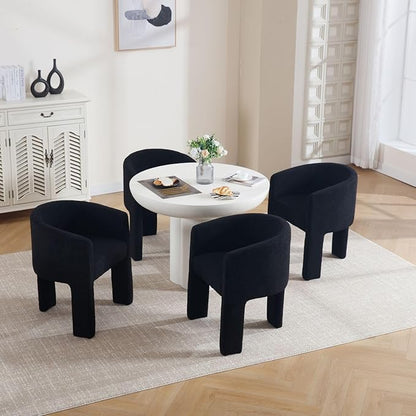 Modern Sherpa Barrel Dining Chairs Set of 4, Upholstered Boucle Accent Chairs With Arms, Comfy Makeup Vanity Seating for Dining, Living Room, Kitchen - Black