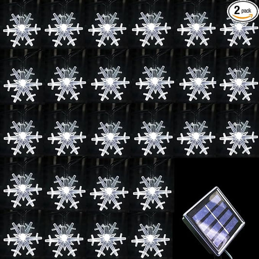 Solar Christmas Snowflake String Lights 36ft 60 LED 8 Modes Solar Fairy Outdoor Waterproof Powered String Lights for Garden Patio Yard Home Christmas Tree Parties(White-Snowflake-60LED)