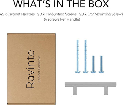 Ravinte 45 Pack | 5 Inch Cabinet Pulls Grey Stainless Steel Kitchen Drawer Pulls Cabinet Handles 5 InchLength, 3 Inch Hole Center