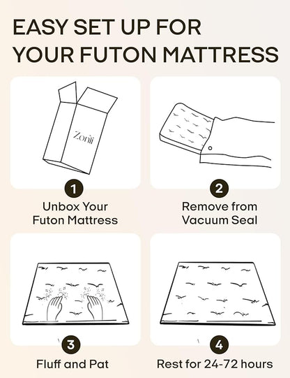 ZonLi Japanese Floor Futon Mattress Twin Size 75"x 39", 100% Cotton Cover 4'' Thicken Tatami Mattress, Foldable Sleeping Pad, Portable Dormitory Tatami Mat, Roll Up Floor Lounger Bed for Adult