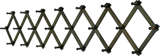 SKOLOO Accordion Wall Hanger with 22 Hooks, Modern Expandable Coat Rack Hat Rack for Wall, Solid Wooden, Dark Walnut Color