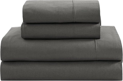 LANE LINEN 100% Organic Cotton 3Pc Bed Sheets Twin Size, Classic Percale Weave, Soft & Comfy Fully Elasticized Naturally Cooling Cotton Sheets, Low Pill Machine wash Twin Sheet Set- Charcoal