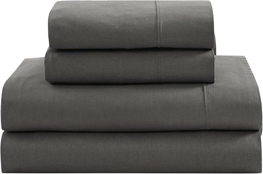 LANE LINEN 100% Organic Cotton Full Size Sheets, Hotel Like Crisp Percale Low Pill Fade Resistant Reinforsed Seam Cotton Sheets, Naturally Cooling 15" Deep Pocket Full Bedding Set- Charcoal
