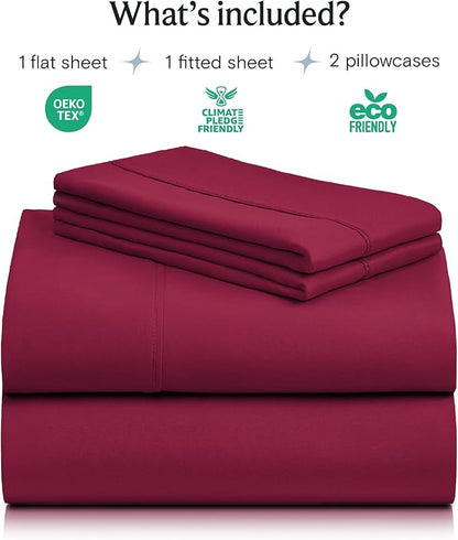 LuxClub 4 PC Queen Sheet Set, Breathable Luxury Bed Sheets, Deep Pockets Wrinkle Free Cooling Sheets Machine Washable Hotel Bedding Silky Soft - Burgundy Queen