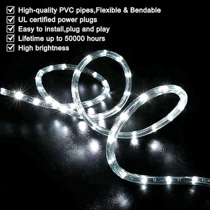 SURNIE Rope Lights Outdoor Waterproof Daylight White: LED 100FT Cuttable Outside Bright 110V Lighting 6000K Connectable Flexible Cool Clear Tube, Indoor Deck Patio Xmas Camping Decor, Not Flat Strip