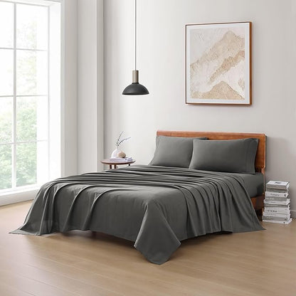 LANE LINEN 100% Organic Cotton Sheets King Size Machine Washable Fully Elasticized Soft & Comfy Mercerized Sustainably Produced All Season Eco Friendly Cotton Sheets sábanas King- Charcoal