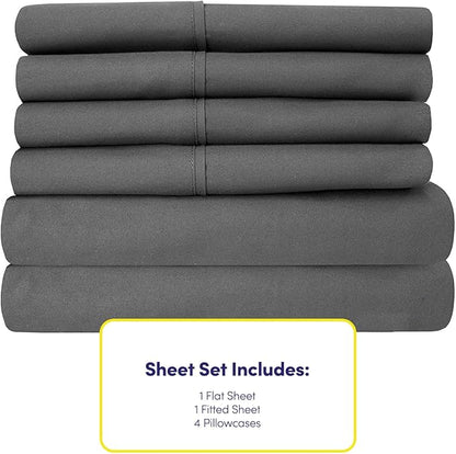 Sweet Home Collection 6 Piece 1500 Supreme Collection Brushed Microfiber Deep Pocket Sheet Set-2 Extra Pillow Cases, Great Value, Rv Short Queen, Gray