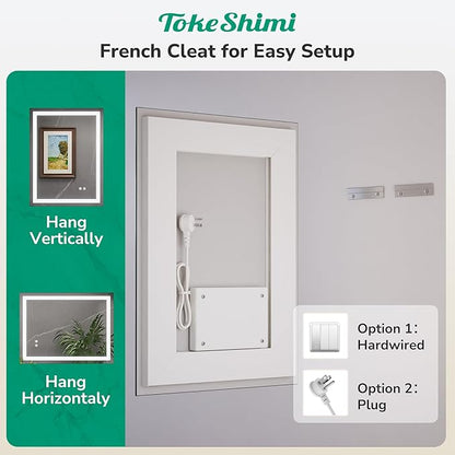 TokeShimi 55x36 LED Bathroom Mirror with 3-Color Lights,Anti-Fog Lighted Mirrors for Bathroom Wall,HD Tempered Glass,Memory Function,Waterproof,Shatterproof,UL Listed