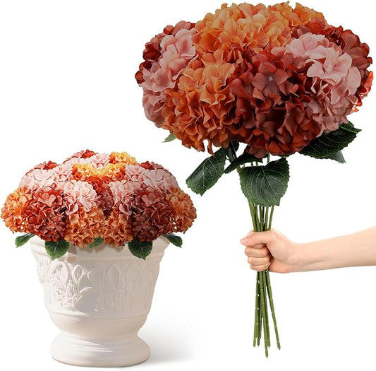 9 Pcs Fall Hydrangea Artificial Flowers 23.6" Thanksgiving Vintage Faux Silk Hydrangeas Flower with Stem Fall Fake Hydrangeas Bouquet Floral for Farmhouse Home Wedding Table Centerpiece
