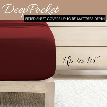 Linen Market Brushed Microfiber Queen Sheet Set 4 Piece – Oeko-TEX Certified Ultra Soft & Wrinkle-Free - 16" Deep Pocket Sheets - Easy Care Queen Size - Burgundy