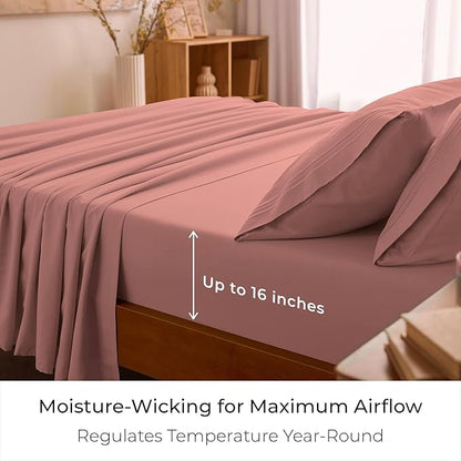 Mellanni California King Sheets Set - 4 PC Iconic Collection Bedding - Hotel Luxury, Extra Soft, Cooling Bed Sheets - Wrinkle, Fade, Stain Resistant (Cal King, Coral)